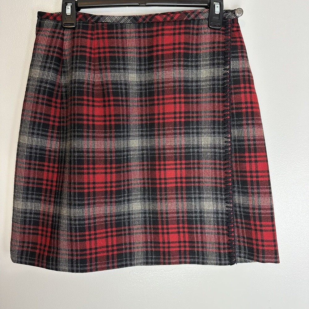 Eddie Bauer Women's 100% Wool Plaid Real Wrap Mini Skirt Christmas Size 10 Lined